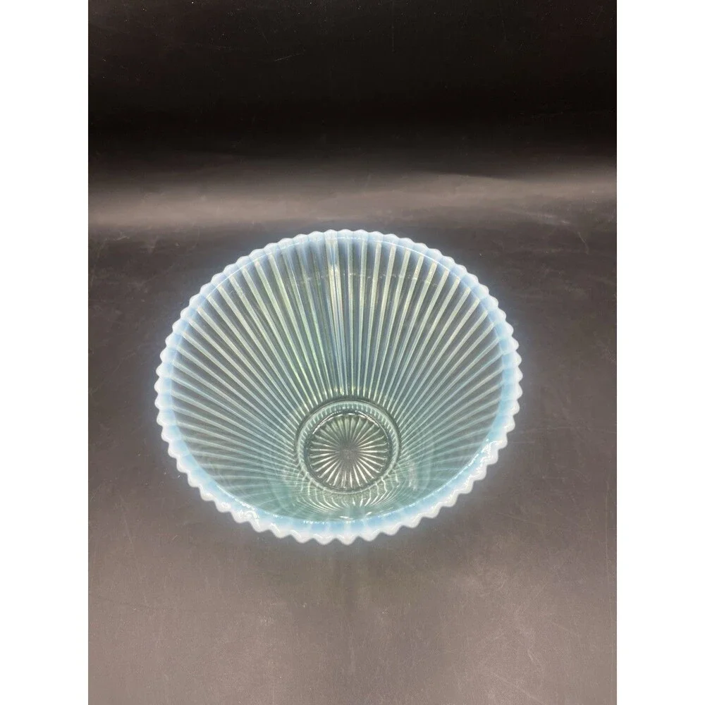 Vintage Fenton Ice Blue Opalescent Ribbed Flared Glass Bowl 7.75” USA